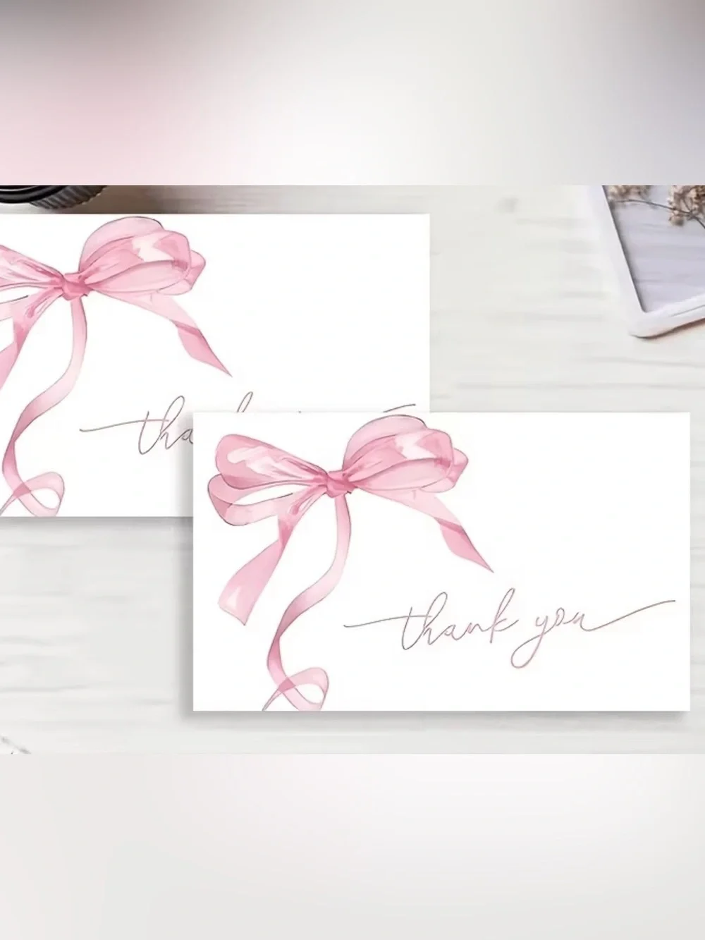 Pink Ribbon Thank You Cards - 50 pc Set of Elegant Note Cards Blank Back